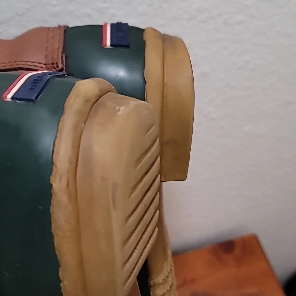 Tommy Hilfiger twRUSSEL Duck Boots‎ Mens 8 Green Brown Plaid Lace Up Rain Boots
